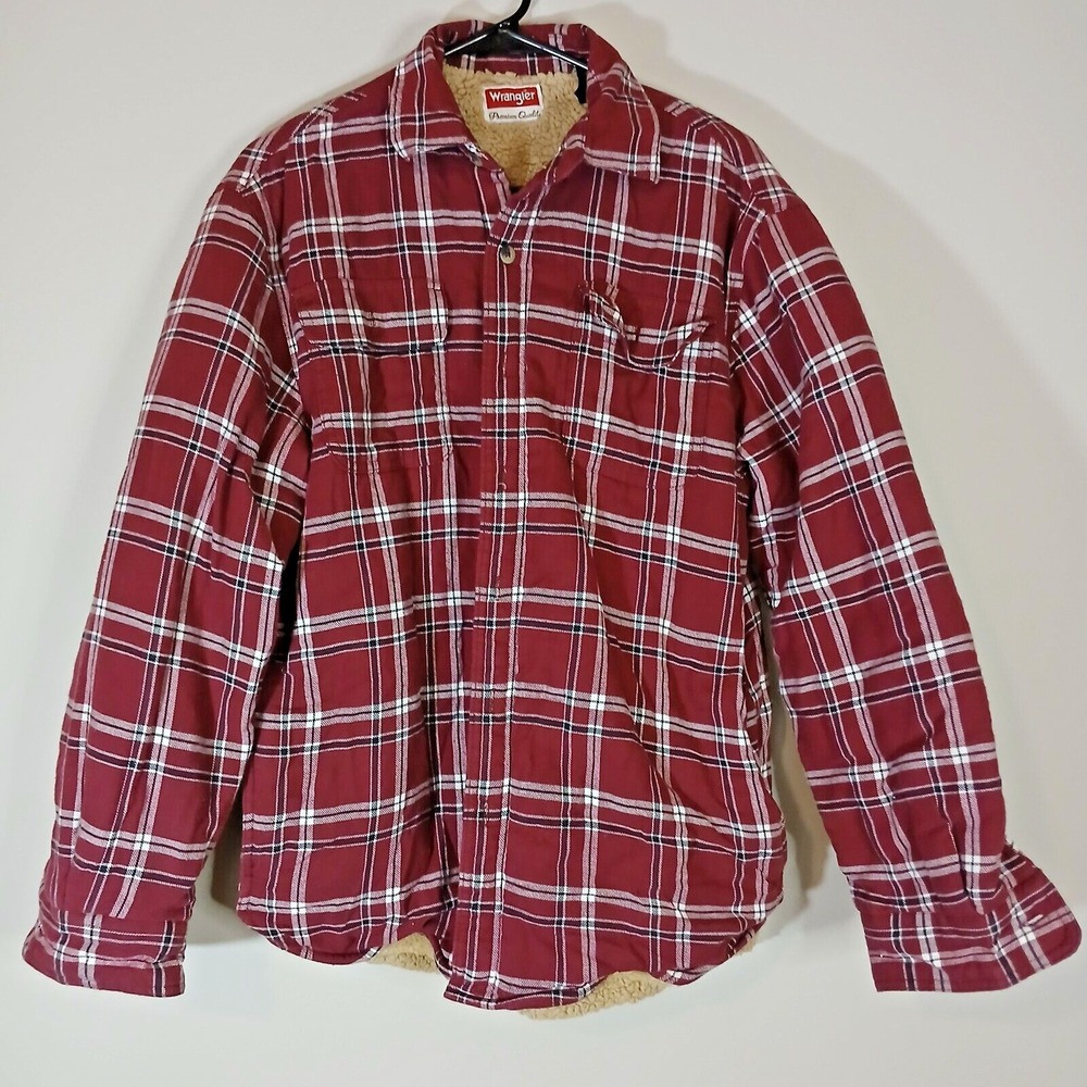 Wrangler Fleece/Sherpa Lined Men's Flannel Shirt/Jacket Sz Medium Plaid‎ BA012